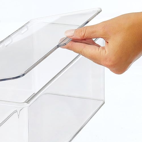 Miniatura 6 de mDesign Caja organizadora de plástico para despensanevera de cocina con tapa con bisagras para estantes o gabinetes, capacidad para alimentos,