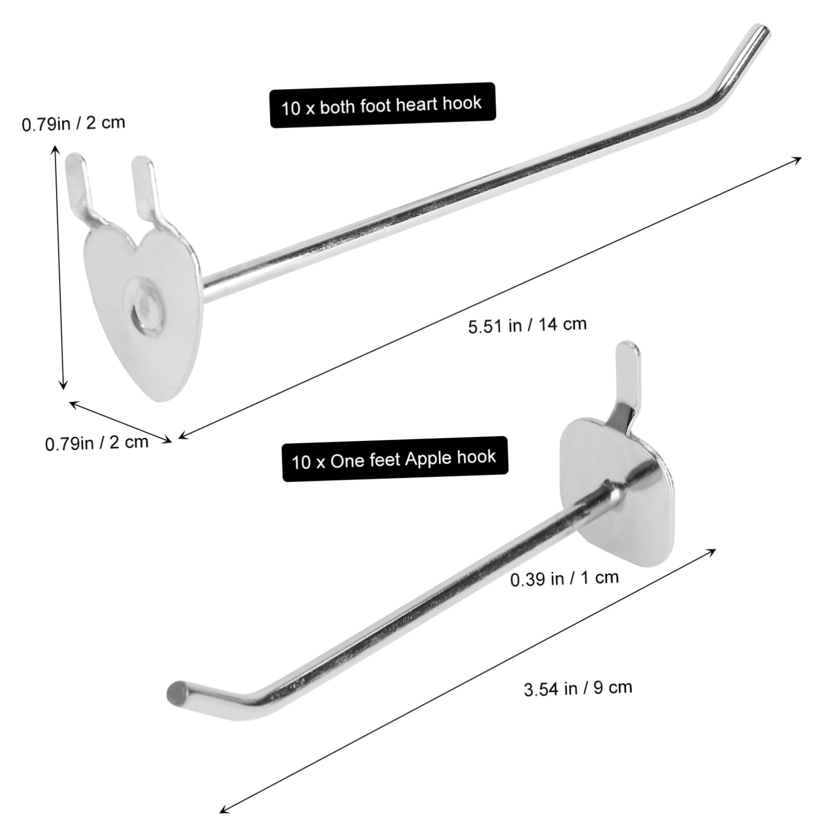 ULTECHNOVO Strong Load-Bearing Capacity Iron Heart-Shaped Apple-Shaped Hooks 20pcs for Supermarket Display Pegboard