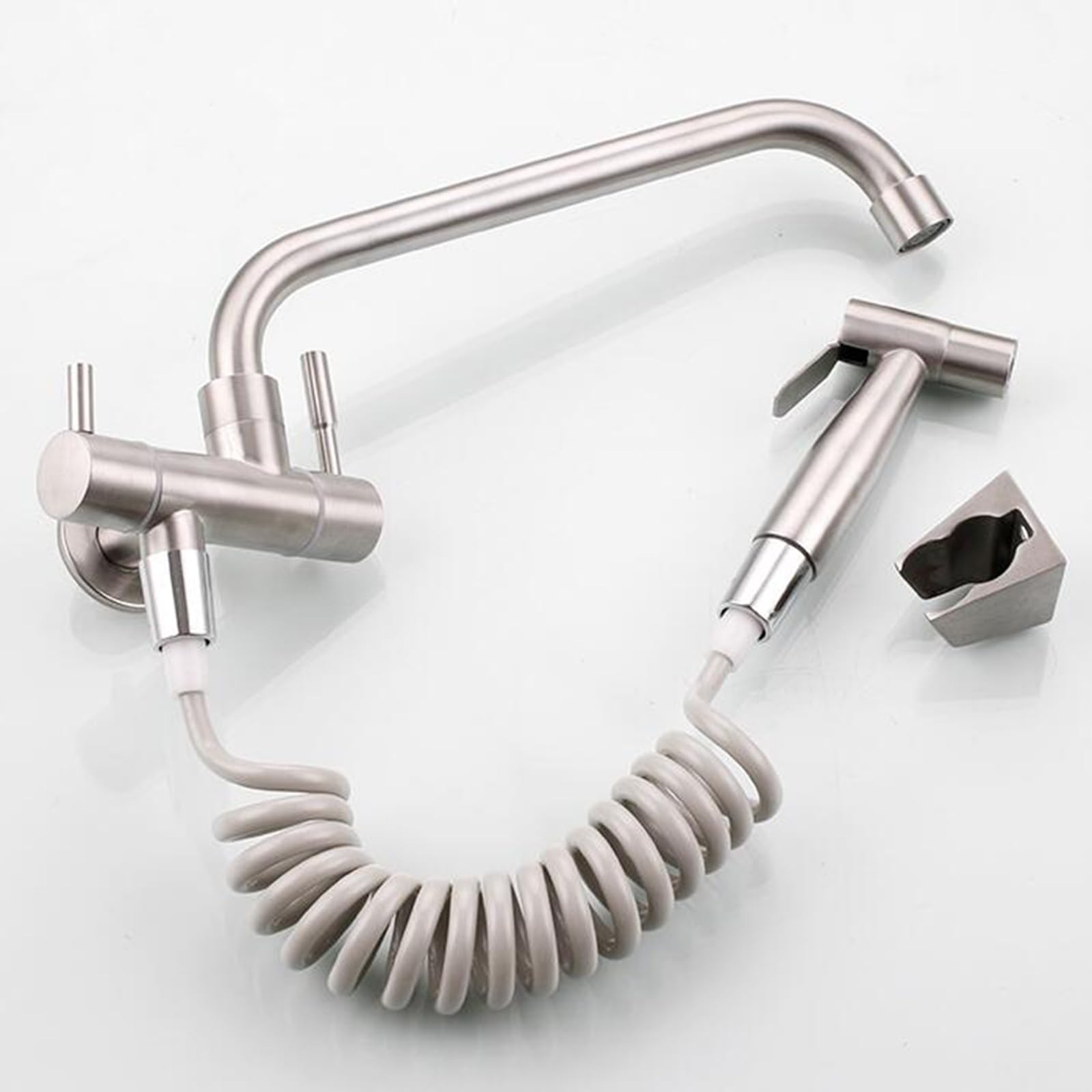 Rubinetto Cucina a Muro Solo Acqua Fredda Acciaio Inox Rubinetto Cucina Con Pistola a Spruzzo Rubinetto da Muro Spazzolato-Un