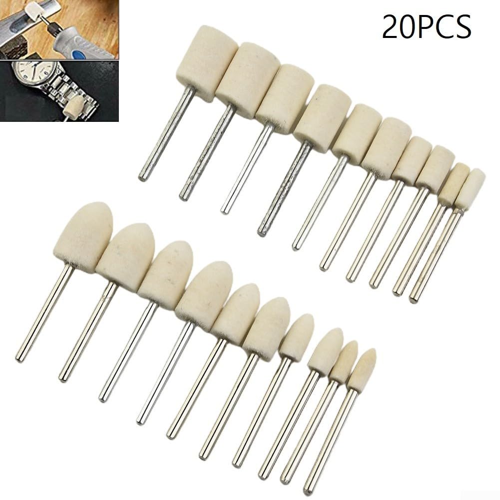 Set di punte professionali per lucidatura in feltro di lana per attrezzature in vetro e metallo (20PCS)