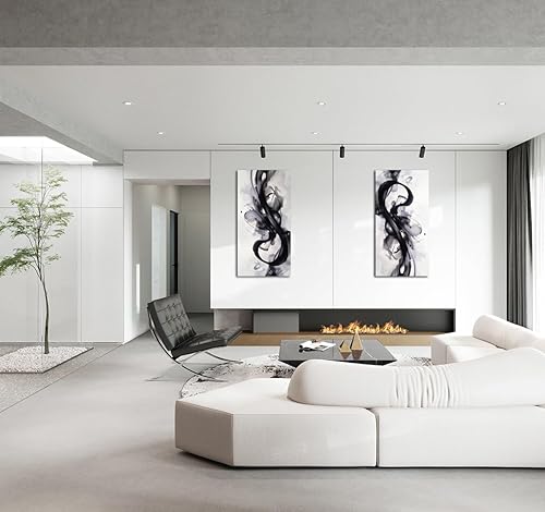 Miniatura 3 de HONGRUIFAN Lienzo abstracto blanco y negro para pared, diseño de líneas geométricas, imagen grande de 20 x 40 pulgadas, ilustraciones contemporáneas