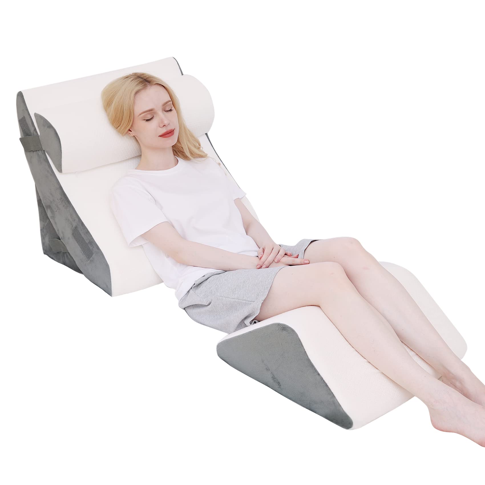 Sasttie 4 pcs Orthopedic Wedge Pillow, Post Surgery Memory Foam Bed Wedge Pillow for After Surgery, Adjustable Bed Wedge Pillow for Side Sleeping, Snoring, Pain Relief - Knitted Breathable Cover