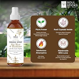 SOUL STICKS Palo Santo & Sandalwood Smudge Spray For Cleansing and Negative Energy | 3.5oz Palo Santo Spray with Real Quartz Crystals | Sage Room Spray for Spiritual Cleansing and Purifying Home Car