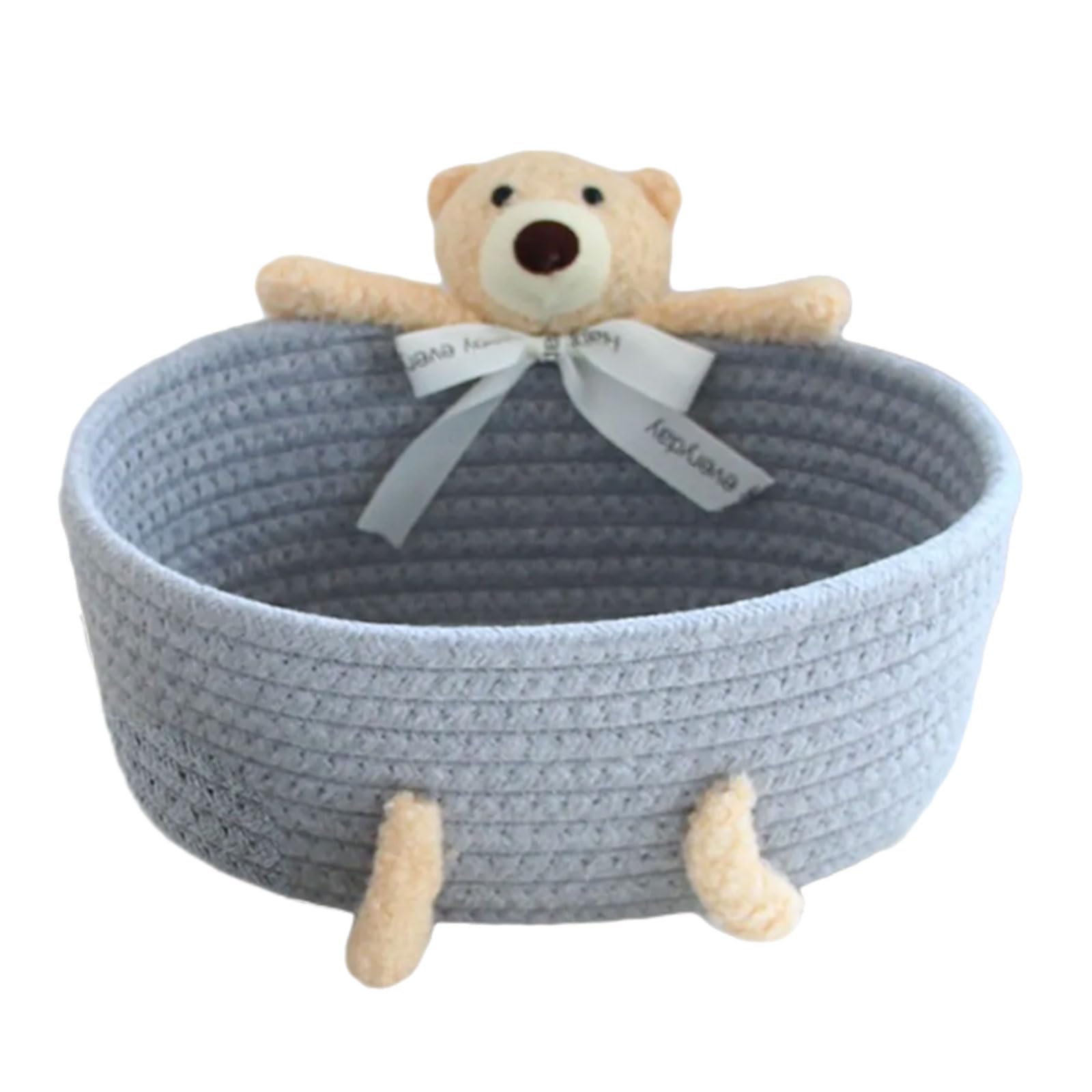 Kalttoy Gray Bear Functional Handwoven Storage Boxes Artisanal Cotton Rope Storage Boxes Space Saving Organizers For Nursery Or Dorm Blanket Holder Basket
