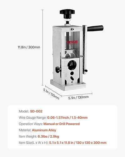 Miniatura 7 de VEVOR Máquina peladora manual de cables, pelador de cobre de 0.06 a 1.5 pulgadas con manivela o taladro accionado, referencia de profundidad