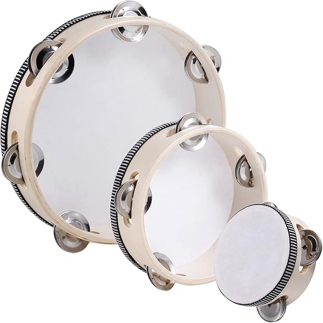 3 Pack Tambourine for Adults Hand Held Wood Single Row Tambourine Metal Jingles Musical Educational Instrument Rhythm Percussion for KTV, Party, Church (4 Inch+6 Inch+8 Inch)
