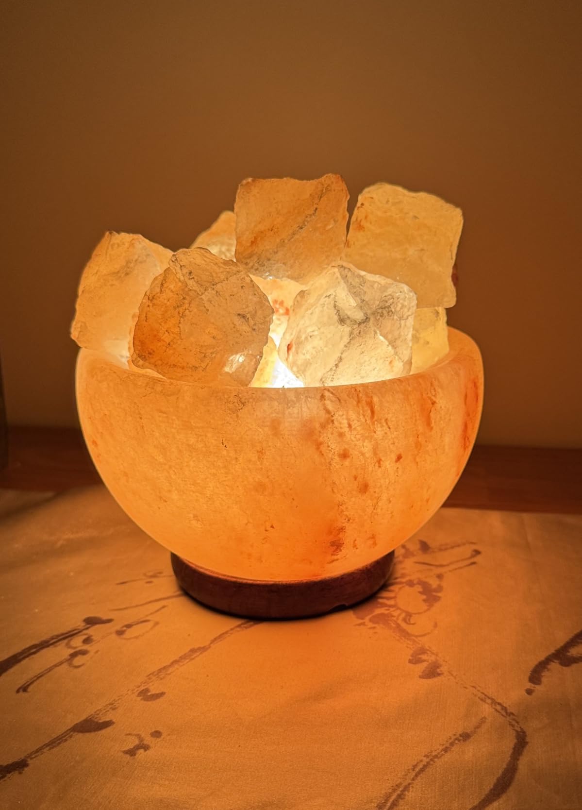 Crystal Rock Himalayan Salt Lamp Bowl Shape With Salt Chunks Wooden Base 15 Watt Bulb Ul Approved Switchdimmer Cord Wire For Office And Home Decor With Health Benefits I1816891