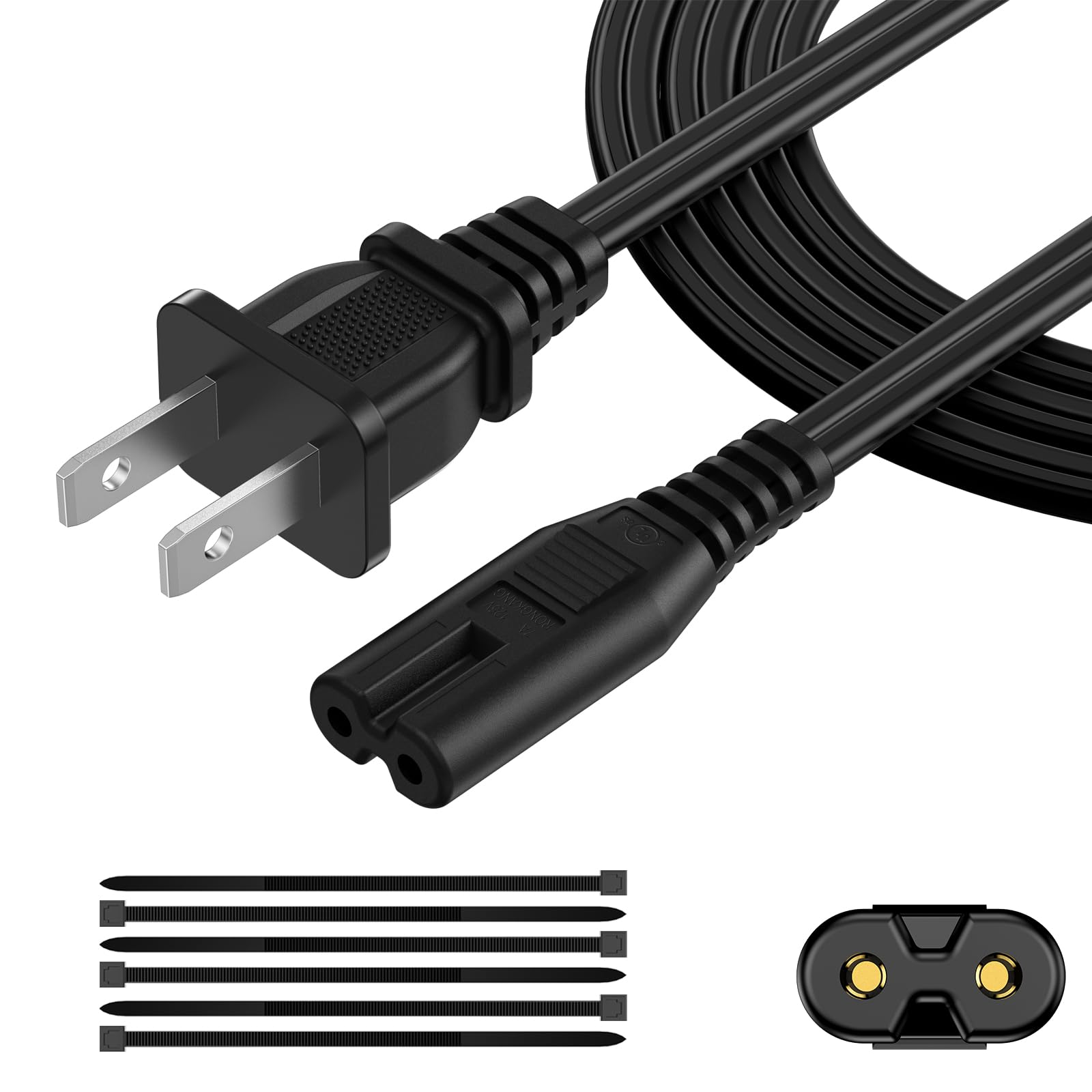 AC Power Cord 20FT (1 Pack), 2 Prong TV Power Cord, Power Supply Cable Replacement for Xbox One, PS3, PS4, PS5, Compatible for Printer, Monitor, Sound