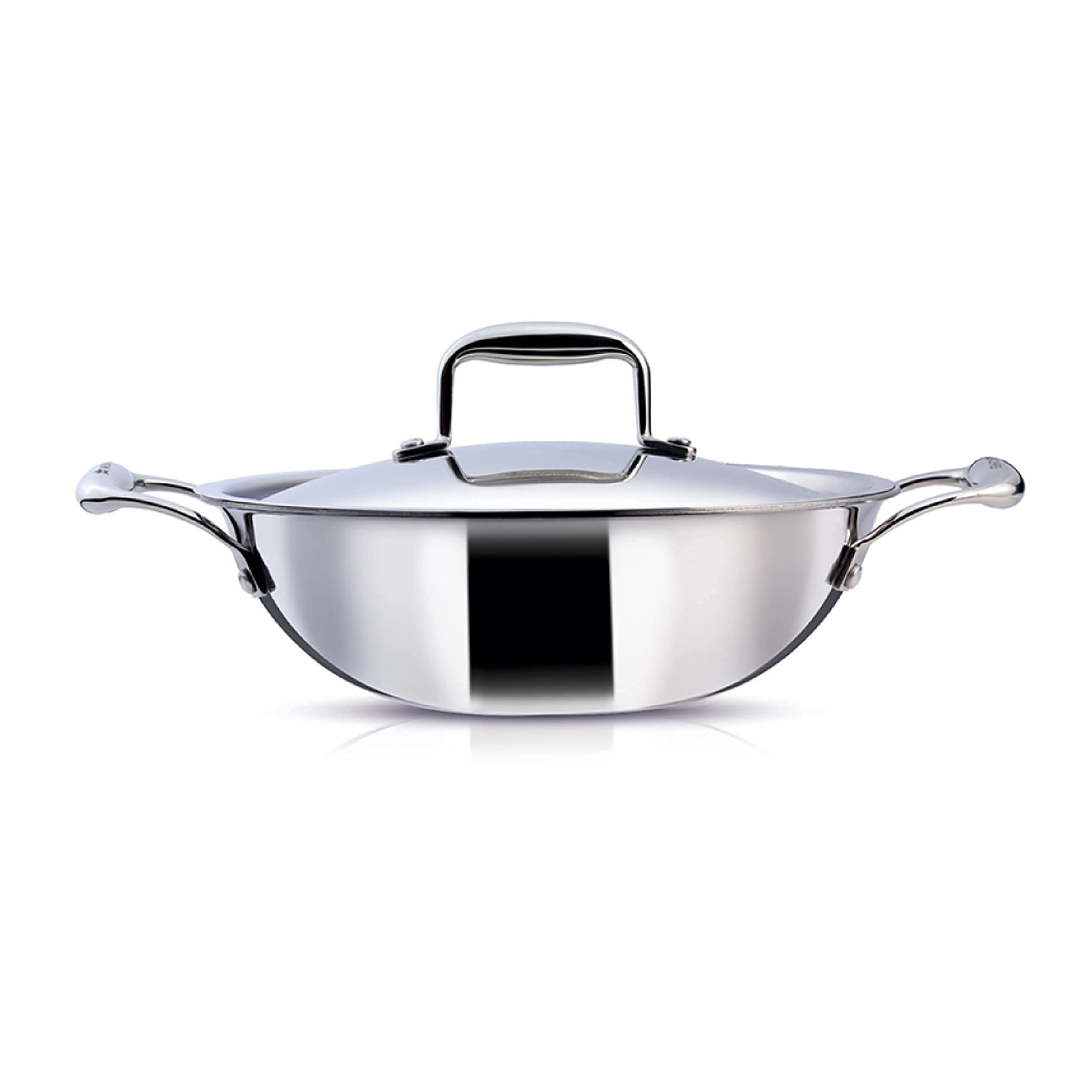 SURYA FLAME Titan-TRIPLY Stainless Steel Kadhai with Stainless Steel Lid | Both Gas and Induction Friendly - 20 cm, 1.5 Liter (5 Years Warranty)