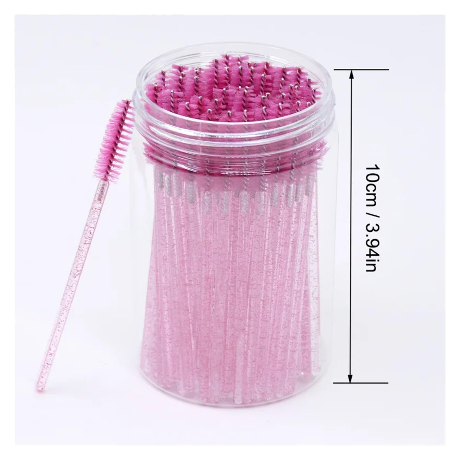100 cepillos de pestañas desechables para extensiones de pestañas con estuche contenedor (morado en botella2)