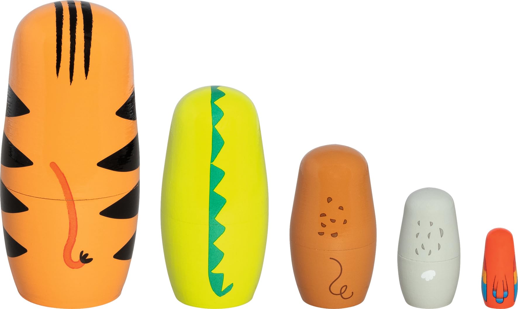 Matroschka Puppen, Tiger Tavi und seine Freunde: Tiger: Höhe: 14,5 cm, Ø 6,5 cm, Holz, 5 Figuren, per Set
