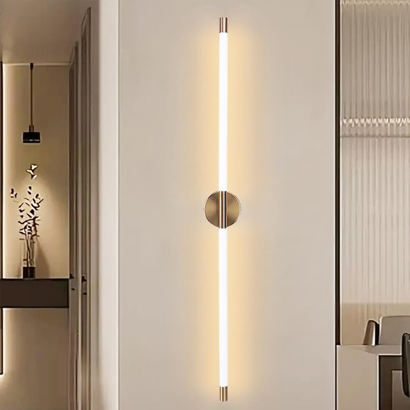 LED Innen Wandleuchten Lange Linear Gold Metall Wandleuchte Modern Dekorative Flur Wandbeleuchtung für Wohnzimmer Schlafzimmer Treppenhaus Nachttisch Esszimmer (Warmes Licht,100cm)