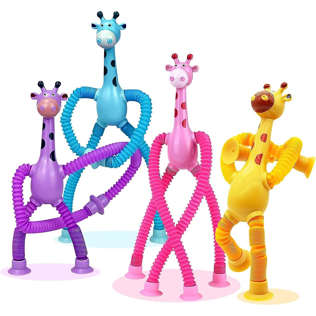 Telescopic Giraffe Suction Cup, 4 PCS Telescopic Giraffe Suction Cup, Elastic Tubes Sensory Toy, Giraffe Sensory Toy, Sensory Tubes Toy