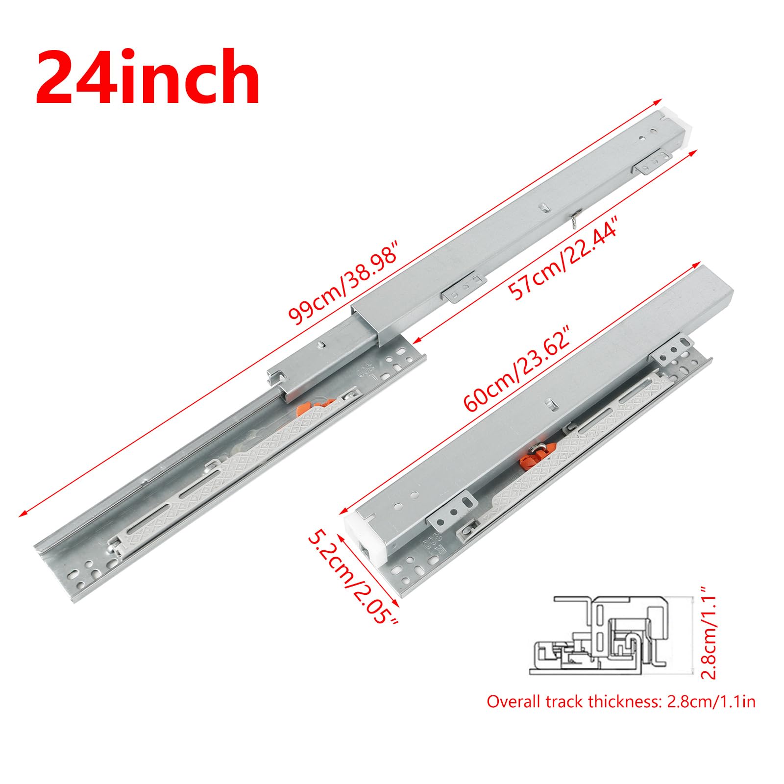 Bottom Mounted Drawer Runners,Soft Close Stainless Steel Drawer Runners 200mm Full Extension Ball Bearing Draw Runners Kitchen Cabinet Replacement1 Pair (24inch(600mm)) - Image 2