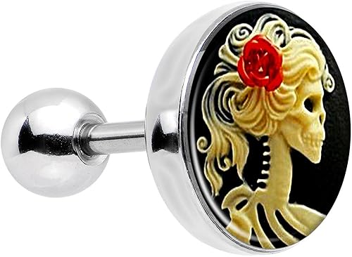 Body Candy Arete de acero inoxidable para cartílago de tragus, esqueleto de rosa roja, calibre 16, 14 pulgadas, Acero inoxidable