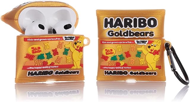 Derhom Airpods 3 Silicone Case Funny Cute Fashion Soft Cartoon Cover Skin Compatible for Apple Airpods 3 [Snacks Series][2021 Released] (Gold Bears Fudge)