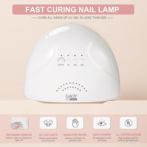 Miniatura 2 de GAOY Kit de esmalte de uñas de gel con luz UV, 6 colores blanco lechoso x gelatina nude esmalte de gel con capa superior brillante y mate y capa