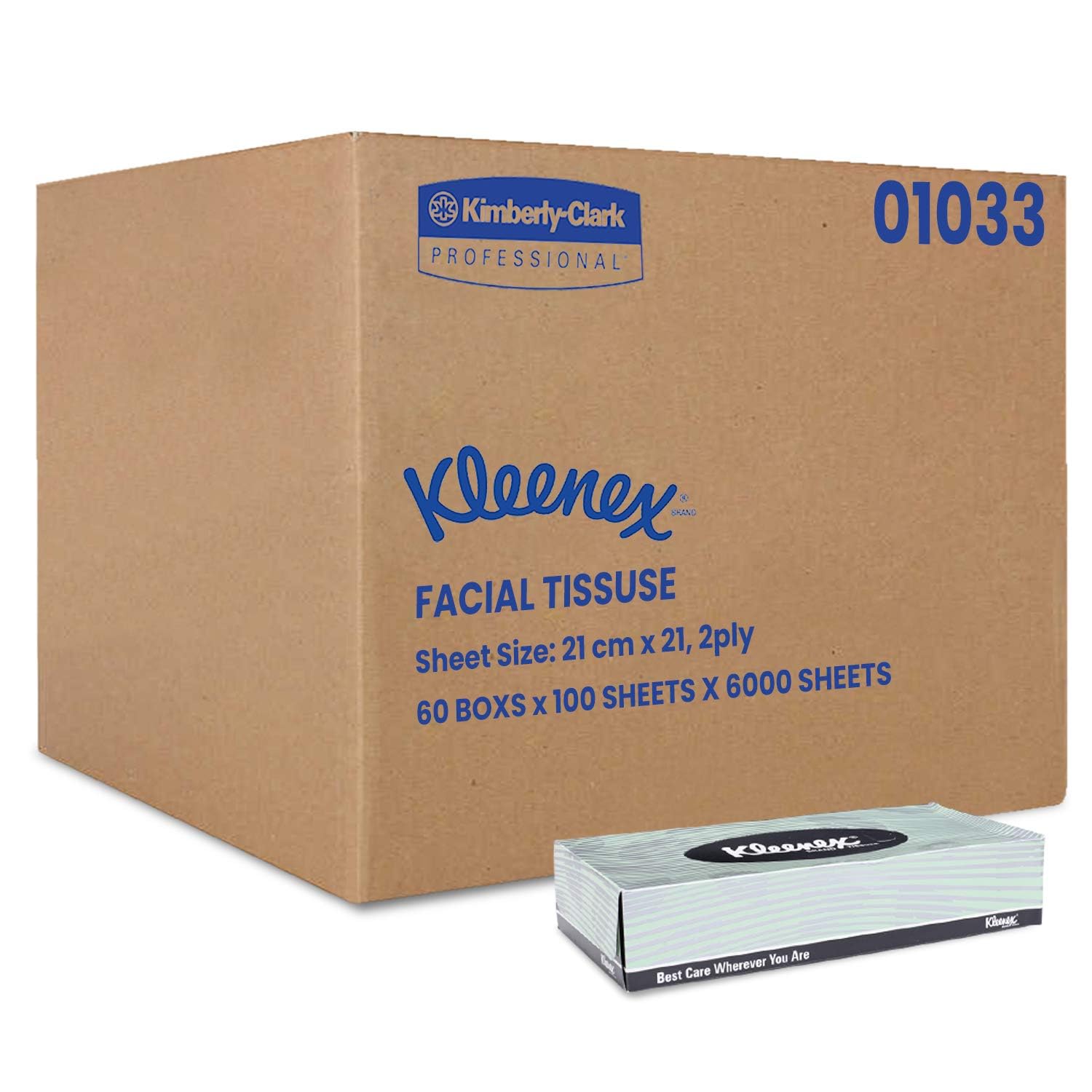 Facial Tissue Box (1033), White 2 Ply, 60 Boxes/Case, 100 Tissues/Box (6,000 Tissues)