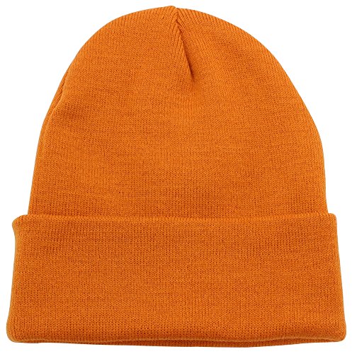 Top Level Beanie Men Women - Unisex Cuffed Plain Skull Knit Hat Cap T Orange