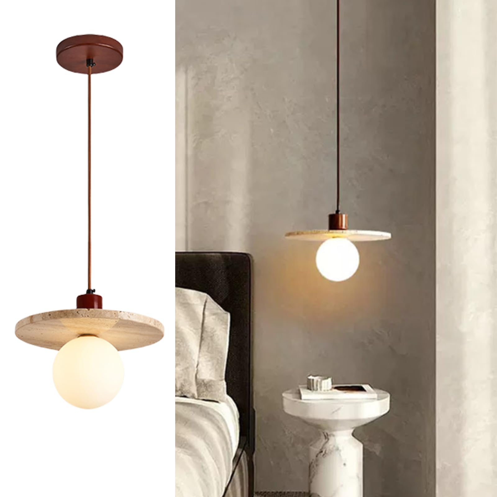 HYJAUSXB Modern Pendant Ceiling Light,Vintage Yellow Travertine Light - Japanese Style, Rustic Wood Industrial Chandelier for Dining Room Table Kitchen Island Farmhouse Bedroom Bathroom