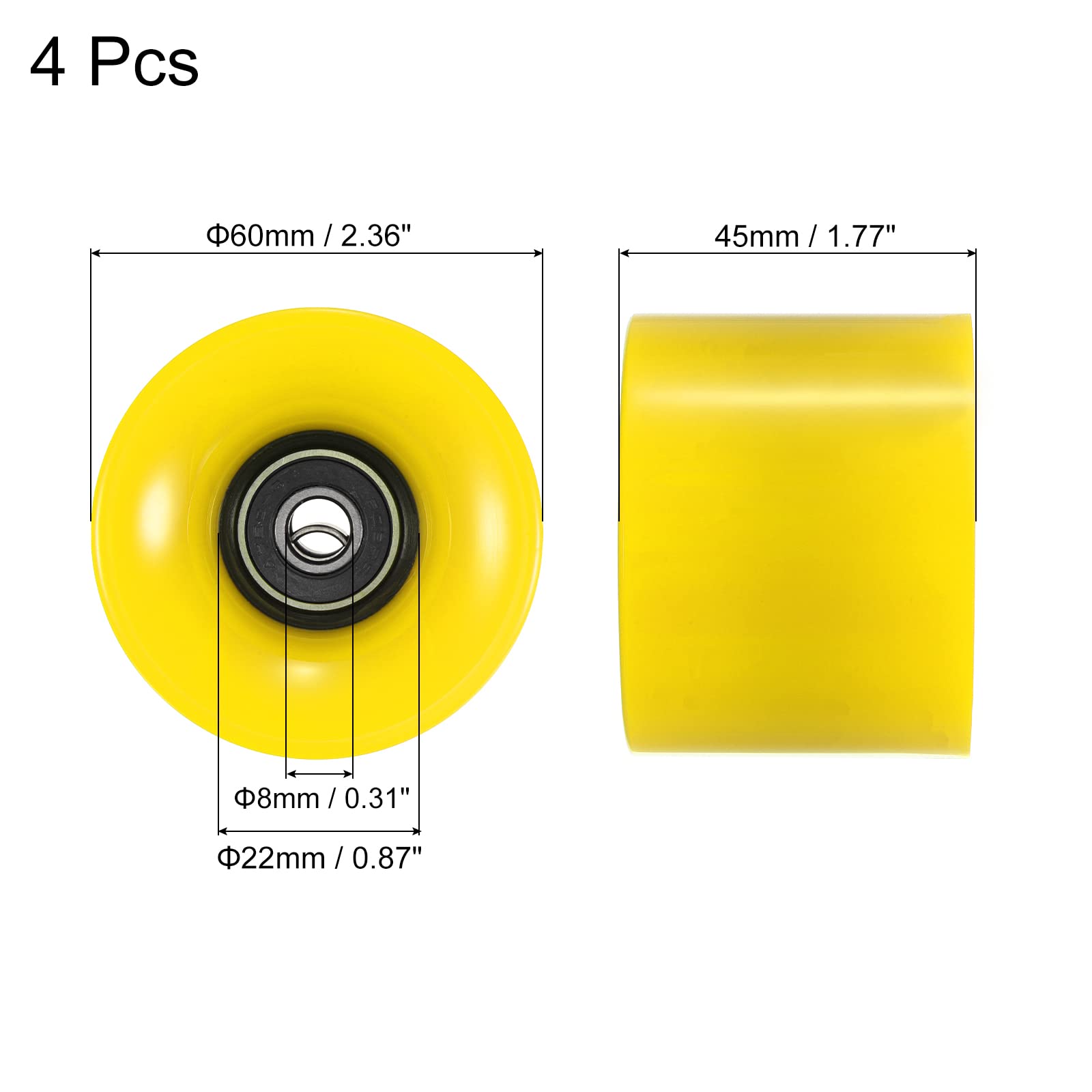 PATIKIL 60mm Longboard Ruedas con Rodamientos ABEC-9, 4 Paquetes Calle Ruedas para Patinetas Crucero Rueda Repuesto 80A, Negro Amarillo