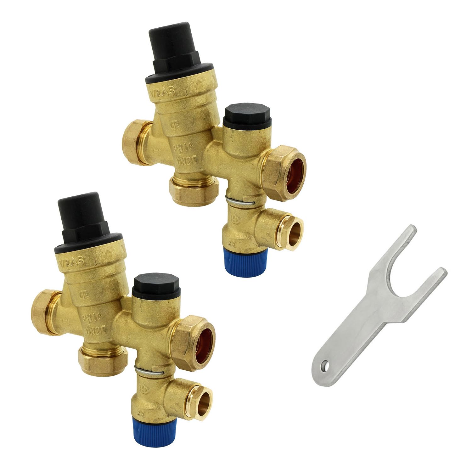 Unvented Components Europe Gold 2 X Inlet Control Multibloc Valve Group, 22Mm, 3/4.5 Bar, With Prv Service Key (Two Pack)