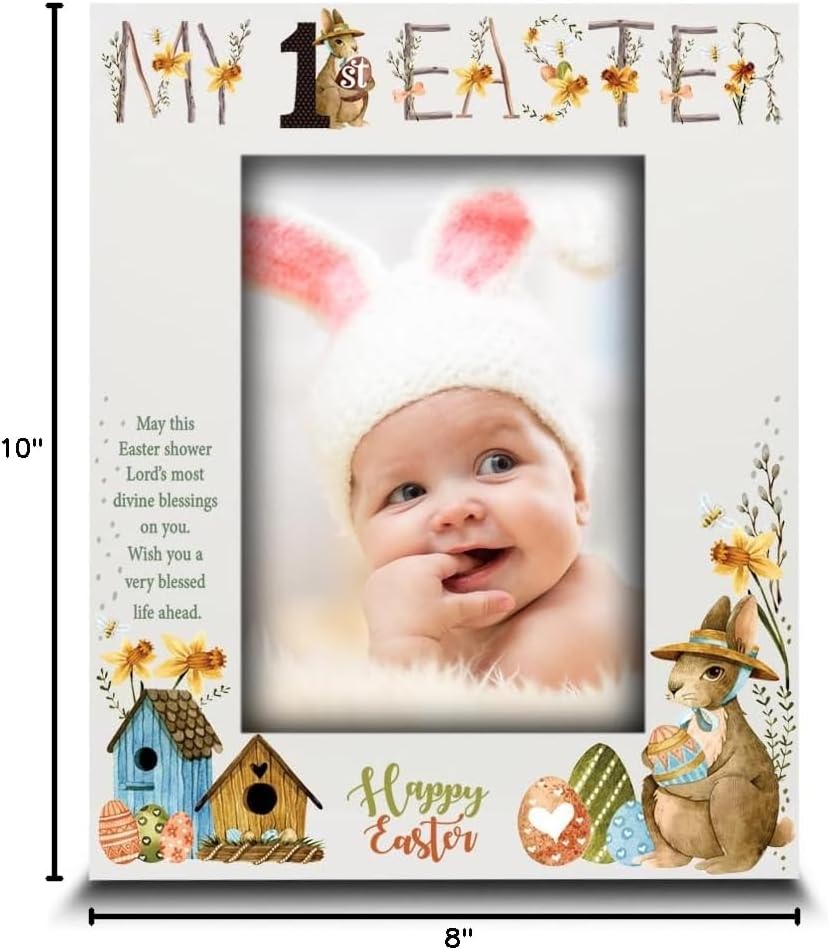 BELLA BUSTA- My First Easter Picture Frame-Bunny & Egg Bright & Colorful Picture Frame (5x7 Vertical)