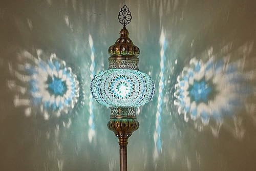 Miniatura 8 de DEMMEX Lámpara de pie de mosaico marroquí turco de 10 pulgadas de tamaño más grande, lámpara de pie oriental exótica de vidrio de mosaico colorido