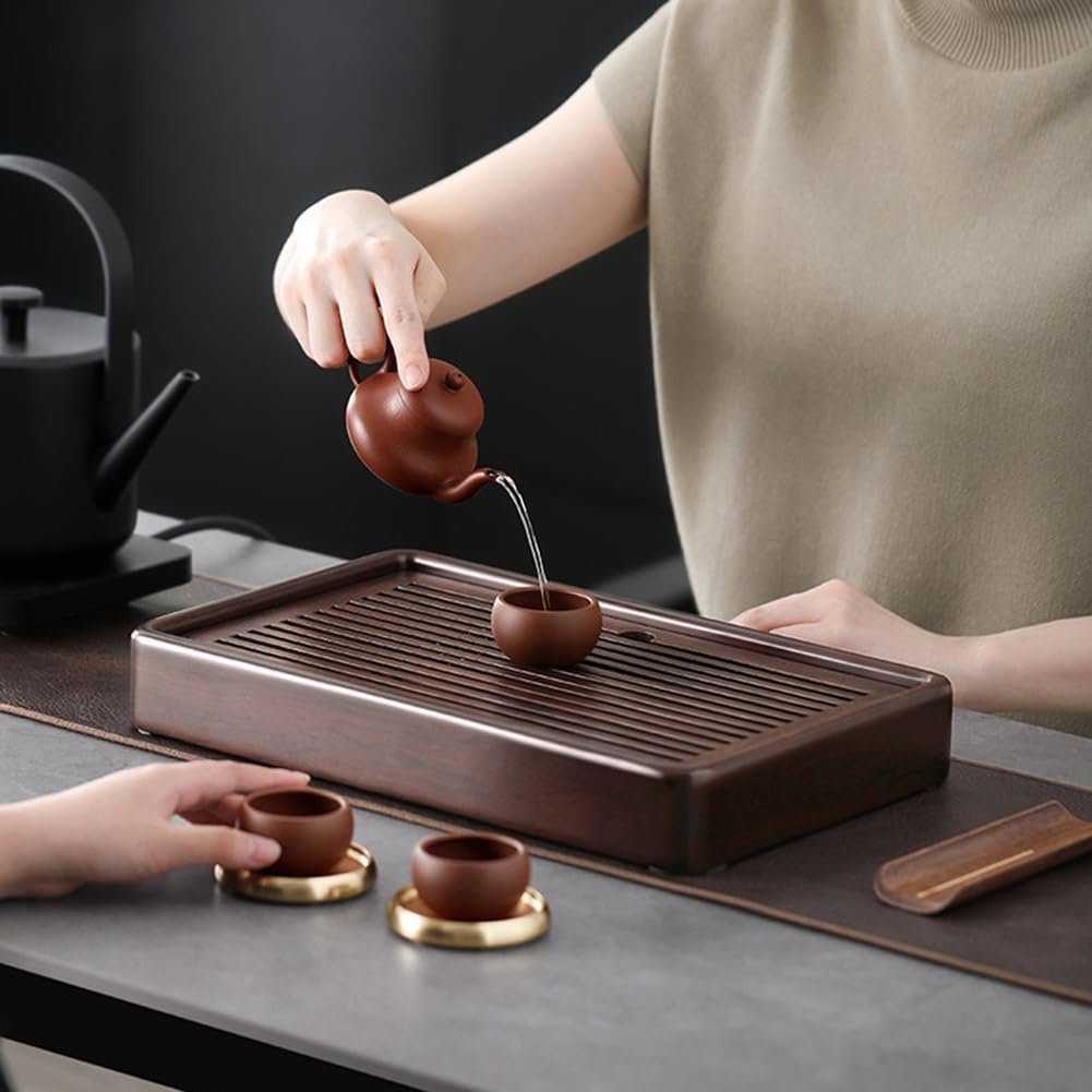Teetablett aus Holz mit Wasserablauf für Zuhause, Büro, Teezeremonie, hitzebeständiger Tee-Serviertisch