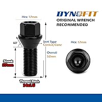 Vista 2 de Dynofit - Pernos de 14x1.5 compatibles con Audi, vástago de 27mm, 52mm de alto, pernos de rueda cónicos de asiento aftermarket para A1 A2 A3 A4 A8