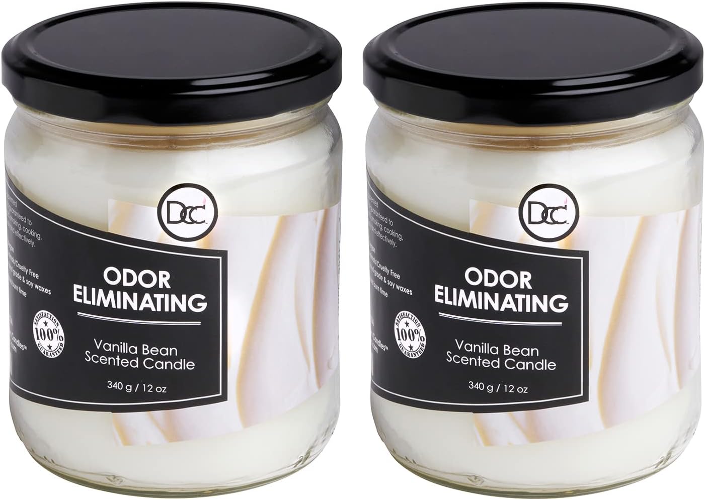 Vanilla Two Pack Odor Eliminating Highly Fragranced Candle - Eliminates 95% of Pet, Smoke, Food, and Other Smells Quickly - Up to 80 Hour Burn time - 12 Ounce Premium Soy Blend