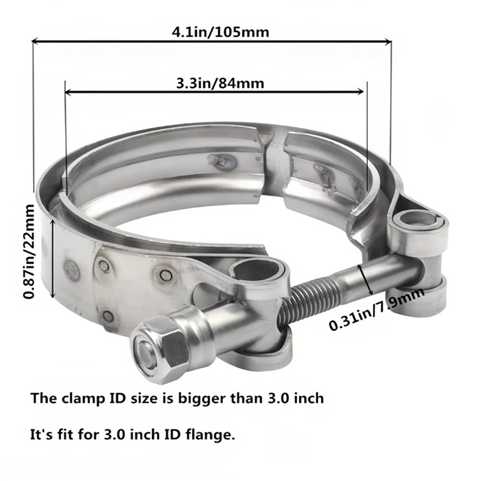 Fascetta V-Band Acciaio inossidabile 304 2 "2.25" .5 3 4 pollici 51 63 76 mm V Fascetta a fascia Turbo Tubo di scarico Vband Morsetto Maschio Femmina Flangia Kit morsetti(44mm 1.75 inches)