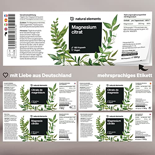 Magnesiumcitrat Natural Elements Premium – 180 Kapseln