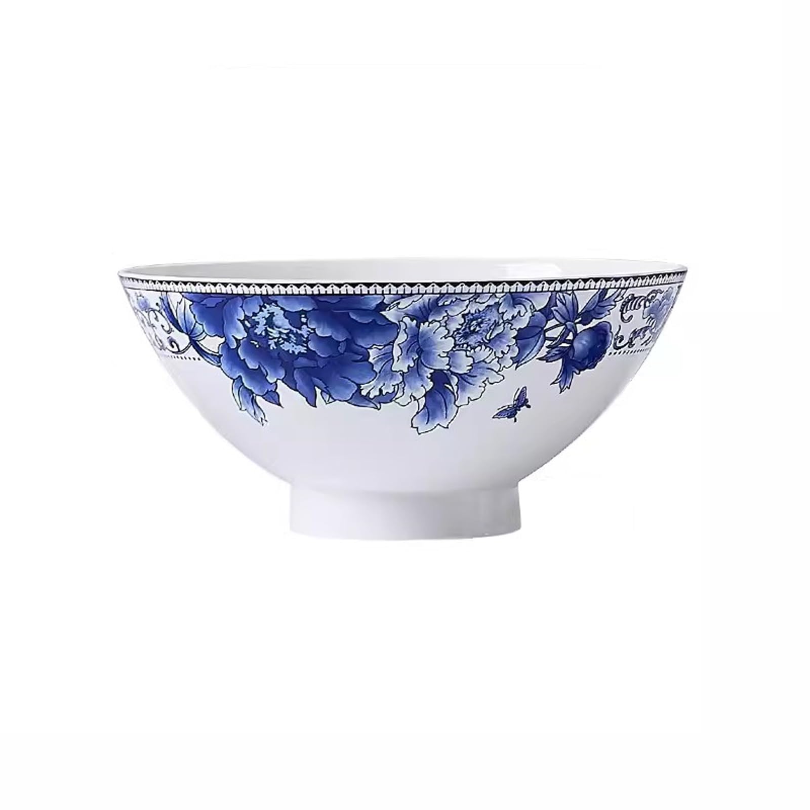 JOMRTS Salad Bowls 4PCS Soup Bowl, High Legged Bowl, Bone Porcelain Tableware Set, Blue and White Porcelain Bowl, Household Ceramic Bowl, Rice Bowl, Bamboo Hat Bowl Kitchen (C)