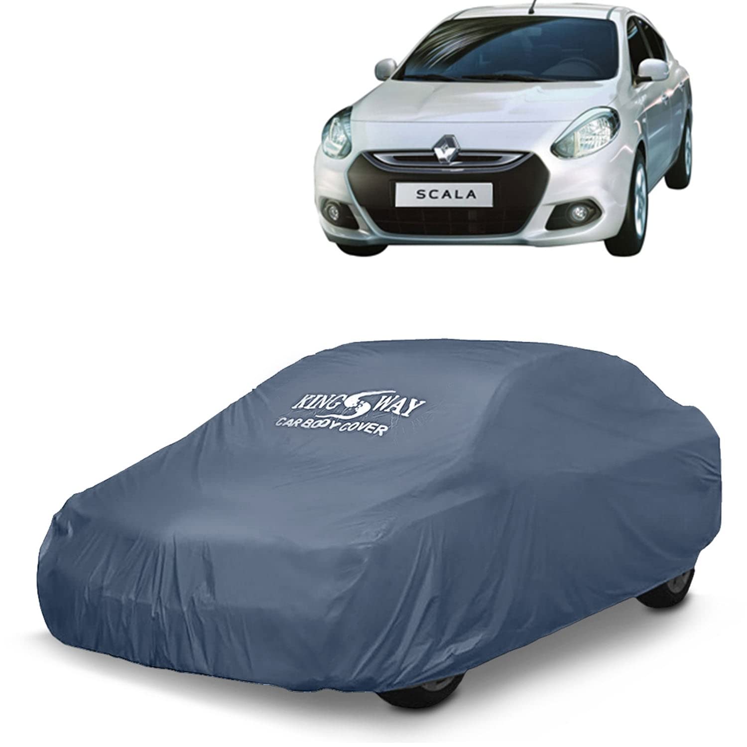 KINGSWAY® Scala Car Body Cover Dustproof for (Year 2011 to 2018) All Model, Compatible with Renault Scala Car Cover, Comes with Bird Droppings, Scratch, UV and Paint Protection, Grey Matty