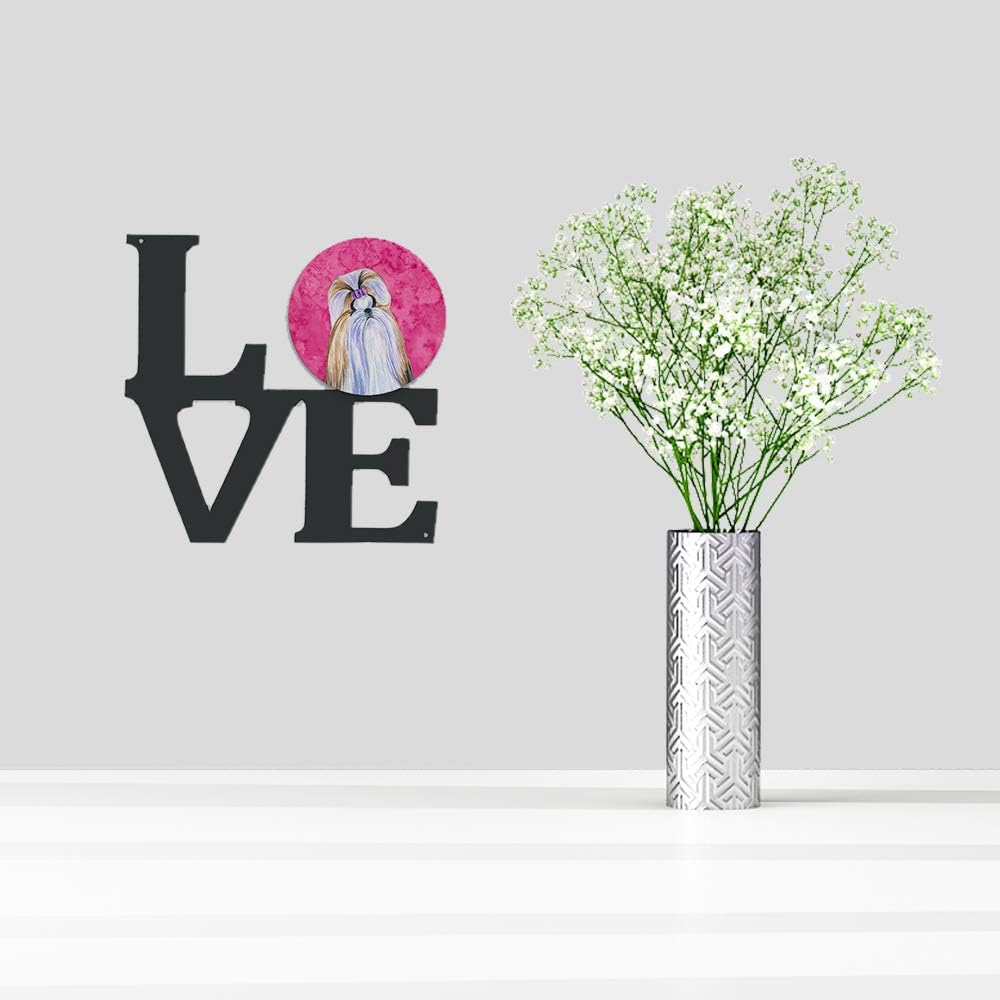 Caroline's Treasures SS4741-PKWALV Pink Shih Tzu Metal Wall Artwork Love Indoor Outdoor Art Decor Patio, Bathroom, Kitchen Colorful Aluminum and Black Steel Sculpture
