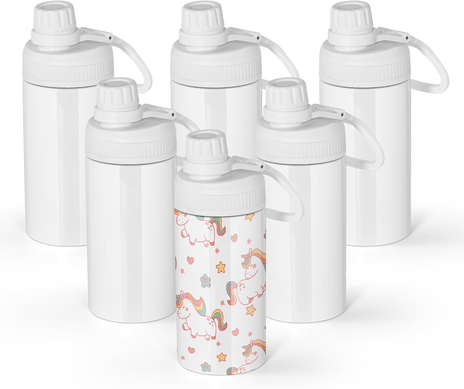 AGH 12 OZ Kids Sublimation Tumbler, 5 Pack White Stainless Steel Bottles Vacuum Flask Tumblers with Lid, Sport Kids Skinny Straight Water Cups