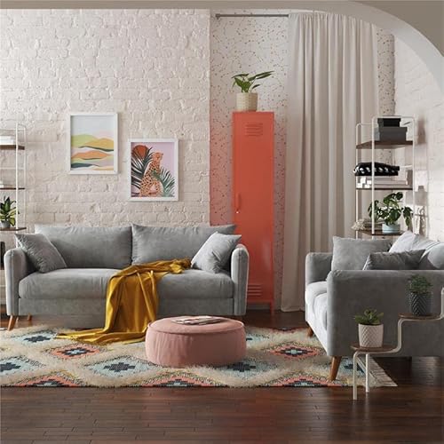 Novogratz Magnolia 3 Seater Sofa With Pillows, Pocket Coil Seating, Light Gray Velvet #TOP6