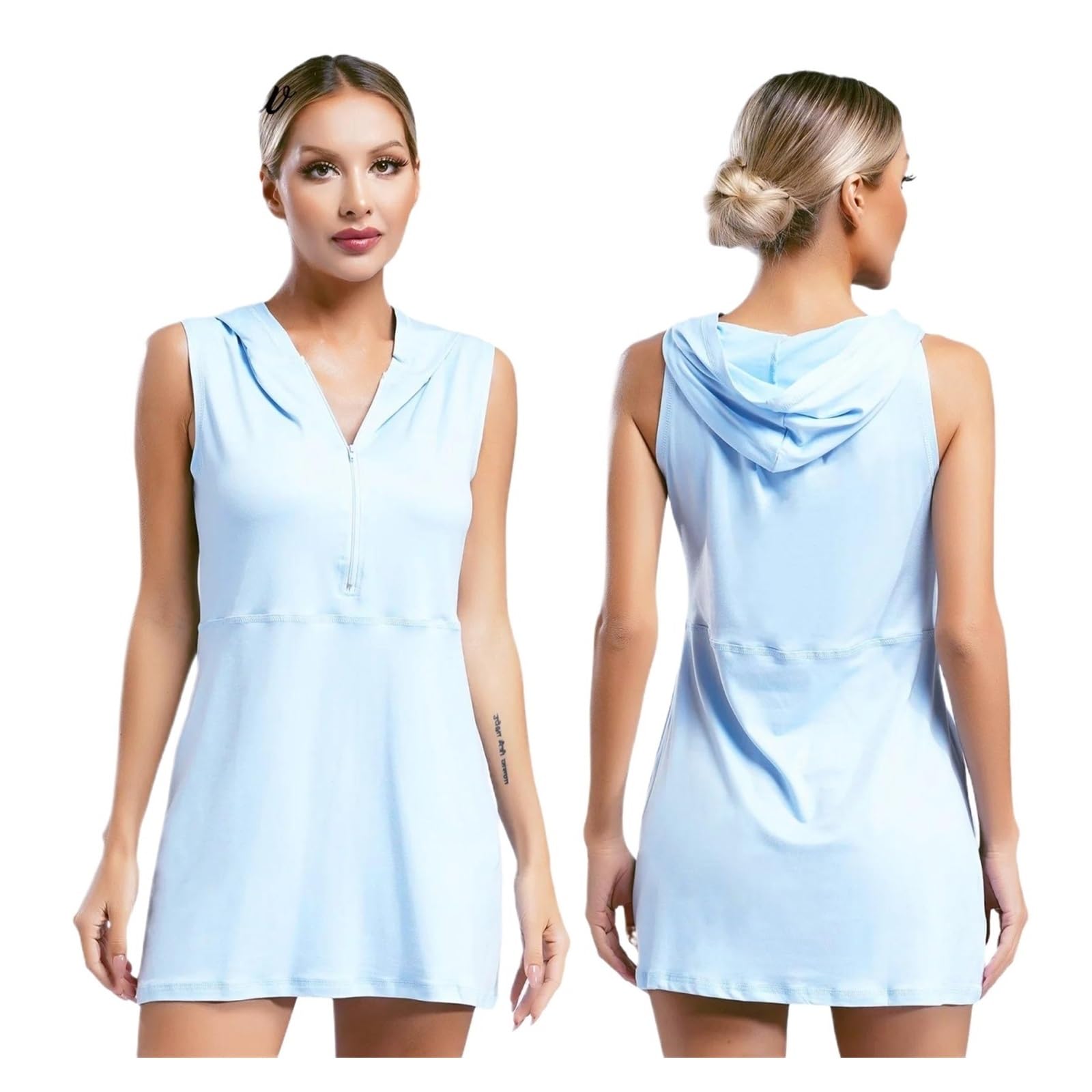 Vestido Deportivo Vestido de Tenis con Capucha for Mujer, Moda Golf, bádminton, sin Mangas, Media Cremallera, minivestidos Vestido Padel Mujer(Pink,XL)