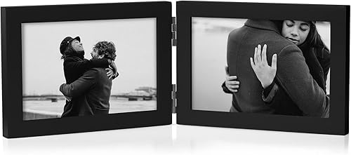 Miniatura 23 de Marco de Fotos de Madera Doble con Bisagras 5X7 Vertical y Horizontal en Veta de Madera Envejecida Estilo Granja, Muestra 4x6 con Paspartú o 5x7 sin