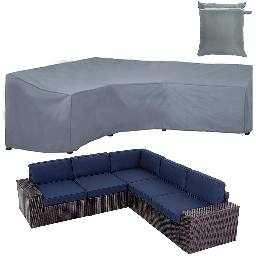 UCARE Patio Rattan Corner Sofa Furniture Covers Waterproof 210D Oxford V Shaped Garden Furniture Sectional Couch Protector Cover for Outdoor Indoor Veranda (270x270cm/ 106x106in)