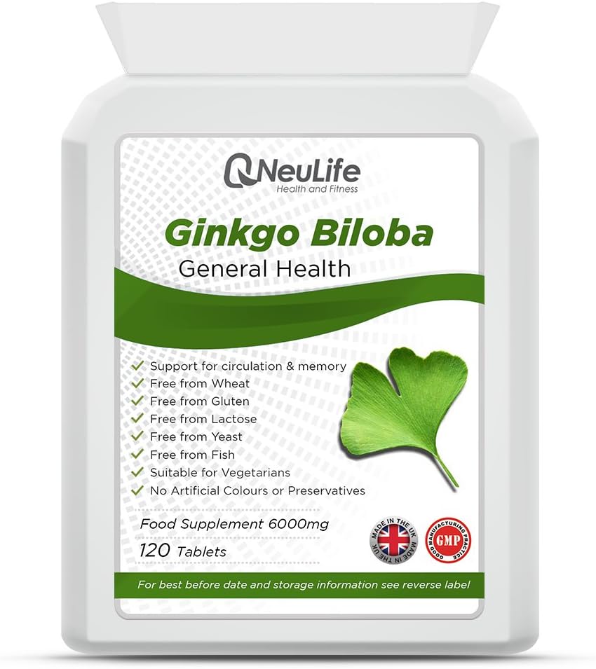 Ginkgo Biloba 6000mg x 120 Tablets | High Strength | Neulife Health & Fitness Supplements