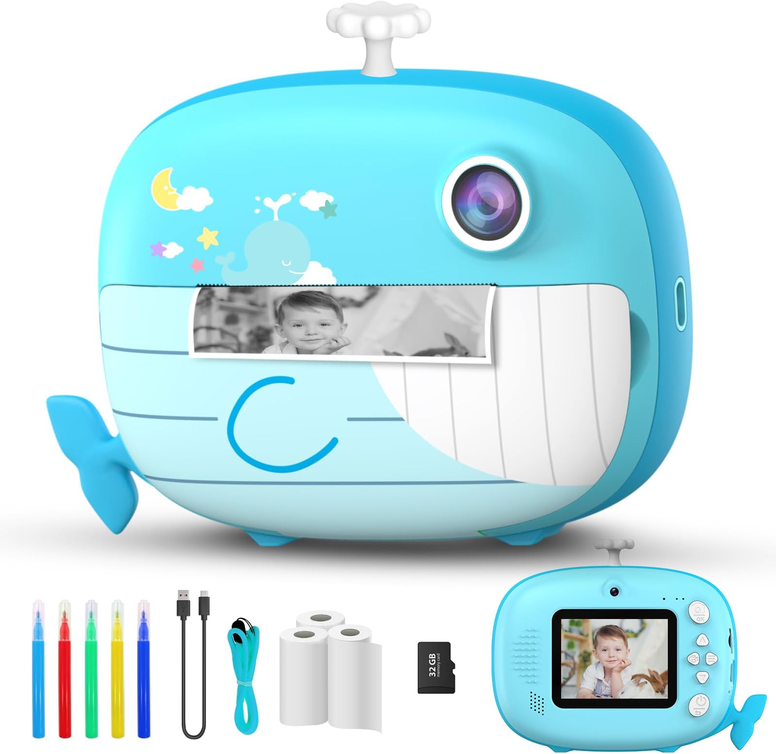 TIATUA Appareil Photo Instantané Enfant, 3.0 Grand Écran 48MP 1080P HD