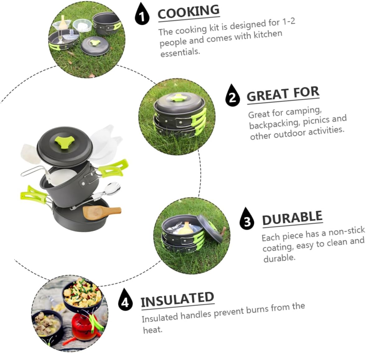 1Set Portable Camping Cookware Insulated Handles Non Stick Design for Outdoor Cooking for Hiking Picnics and Camping Activities