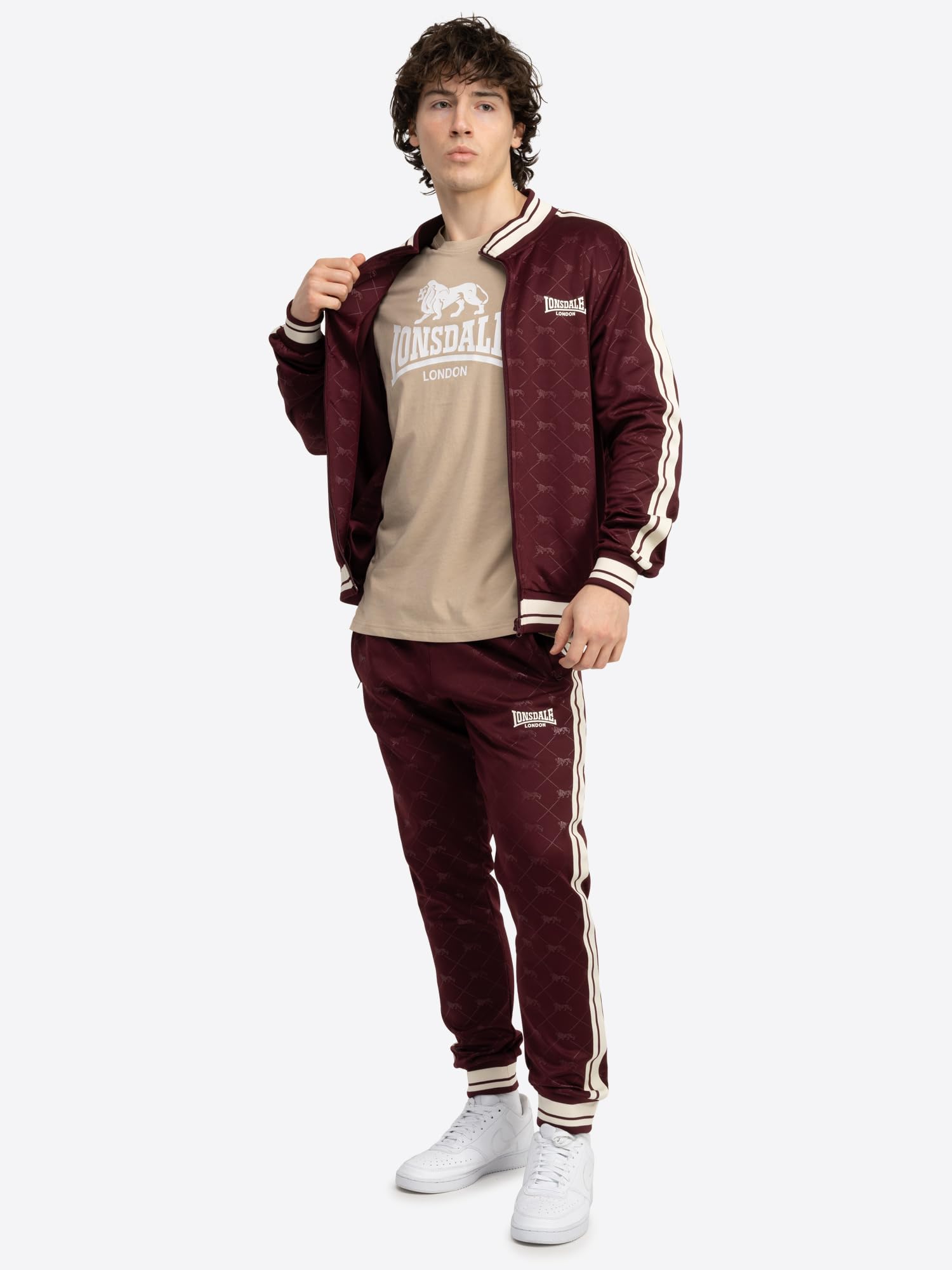 Lonsdale M?ski dres treningowy w?ski krój ASHWELL Oxblood/Ecru M, Oxblood/ecru, M