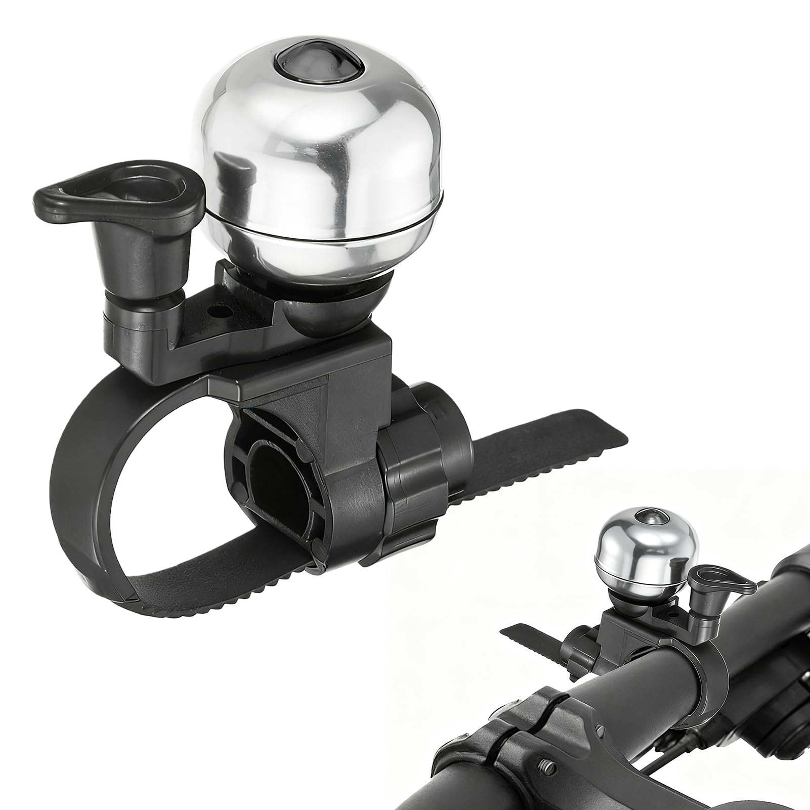 Mini timbre de bicicleta de liberación rápida, fácil instalación con bridas para manillar de hasta 35 mm, minicampana de aluminio para bicicleta, bicicleta de montaña, bicicleta eléctrica, bicicleta
