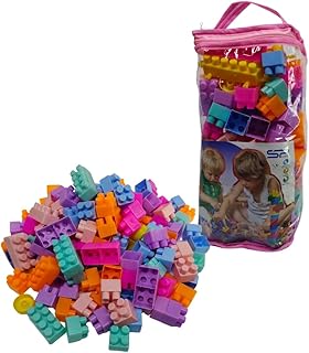 مجموعة مكعبات تركيب للأطفال مكعبات بلاستيكية متينة بألوان زاهية، تصميمات إبداعية غير محدودة، مع شنطة شفافة جذابة وسهلة الحمل والتخزين (حجم جامبو 150 قطعة, عدد, 150)