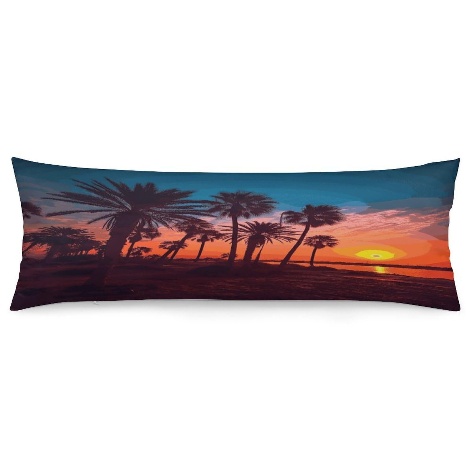 Palm Tree Sunset Pillowcase Decorative Long Body Pillow Case Soft Breathable Body Pillow Cover Modern Large Pillowcase Cute Body Pillow Pillowcases for Bedroom Couch 18.9 X 53 Inch