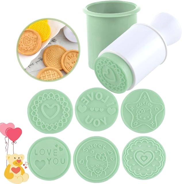 Crethink 6 Pcs Valentine's Day Cookie Stamps,Valentine's Day Cookie Cutter Set,Silicone Biscuit Cutter Fondant Stamp ,Love Series Shape Cookie Cutters DIY for Kitchen Baking