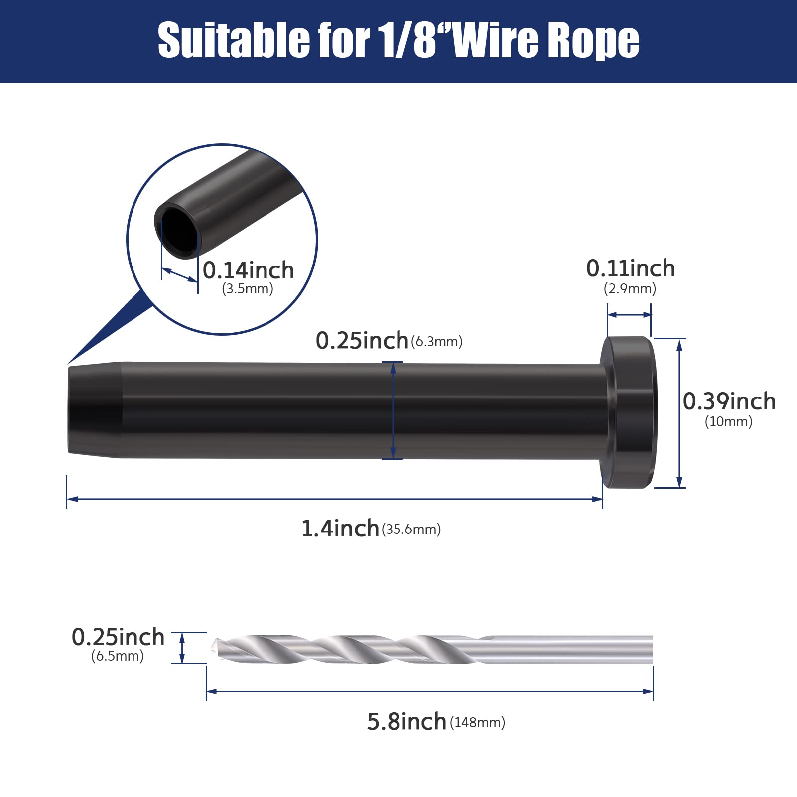 10 Pack 1/8" Silver Cable Railing Kit Invisible T316 Stainless Steel Hardware - View #2